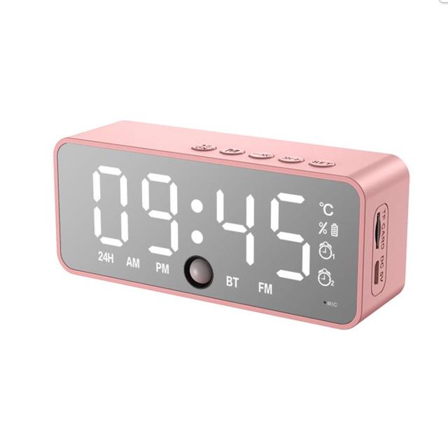 Multifunction Alarm Clock Mirror LED Alarm Clock Wireless Bluetooth Music Player Electronic Digital Alarm Clock Home Decoration: Pink