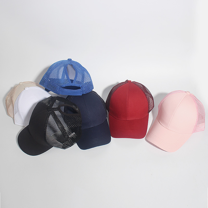 Hestehale baseballkasket til kvinder mænd sommer unisex ensfarvet mesh åndbar baseballkasket justerbar udendørs sport solhat