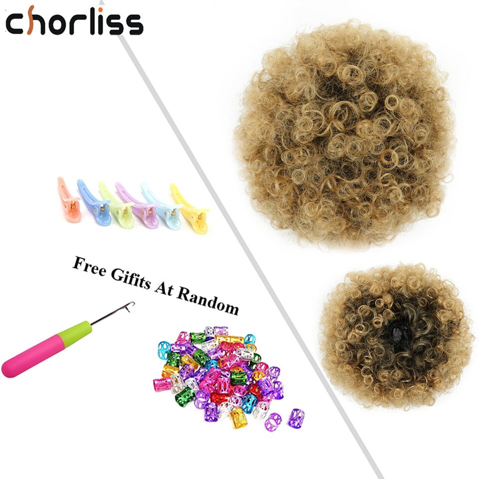 Chorliss – Chignon synthétique, postiche queue de cheval frisée courte marron bouffante à cordon de serrage, Chignon bouclé court