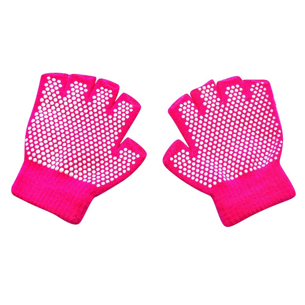 Enfants enfants hiver tricoté sans doigts anti-dérapant mitaines gants bébé fournitures: Hot Pink