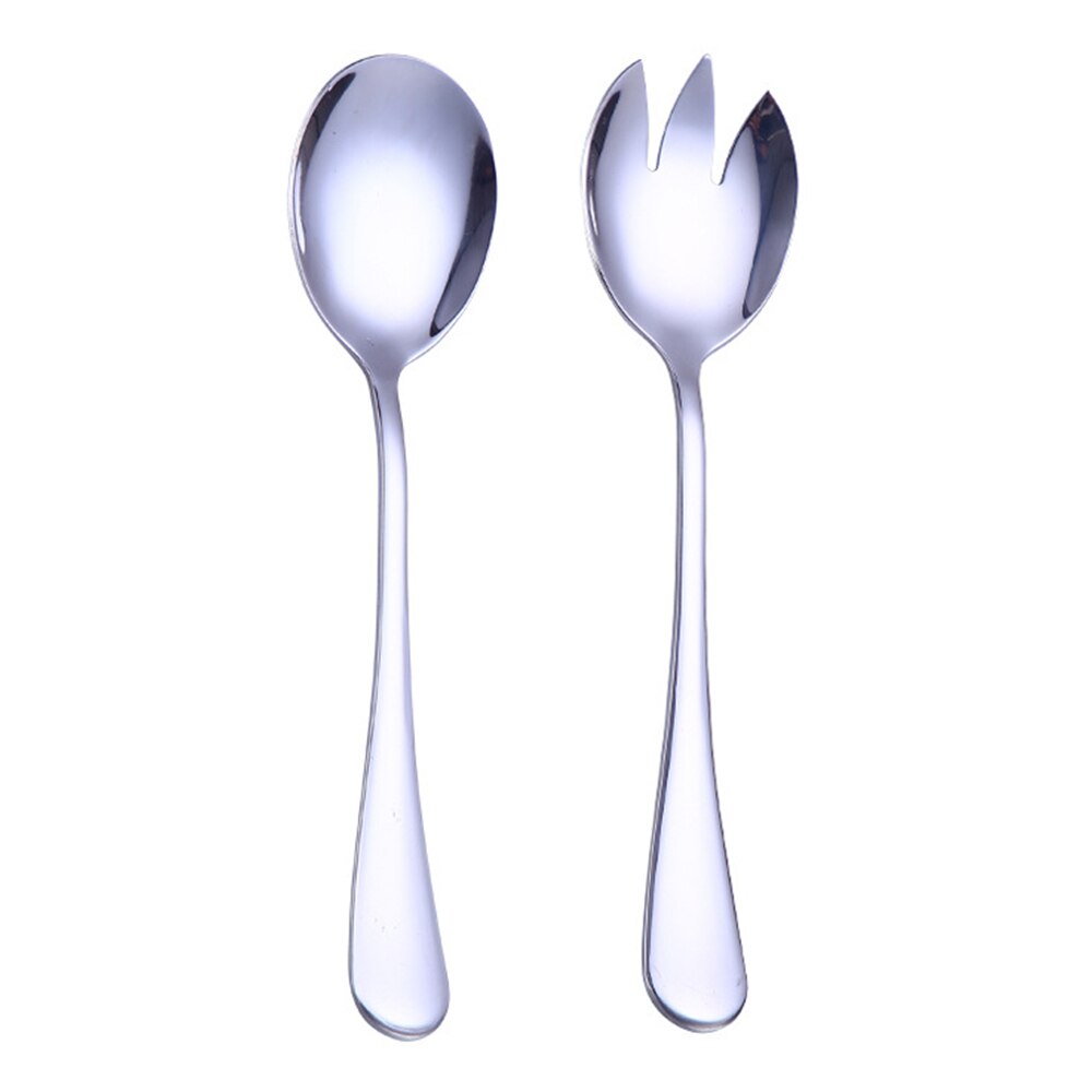 2PCS Salad Spoon And Fork Stainless Steel Cutlery Set Salad Serving Spoon Flatware Kitchen Dining Bar Utensils Unique Spoons: silver