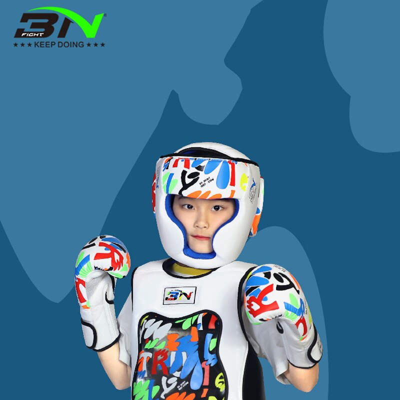BN nuevos niños Graffiti serie casco boxeo guantes de Kick Boxing niños cabeza guardia Taekwondo niños niñas equipo de entrenamiento