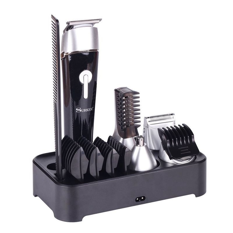 SURKER 5 en 1 Kit de aseo inalámbrico recargable para hombres, recortador de barba, recortador de pelo, afeitadora Dual B