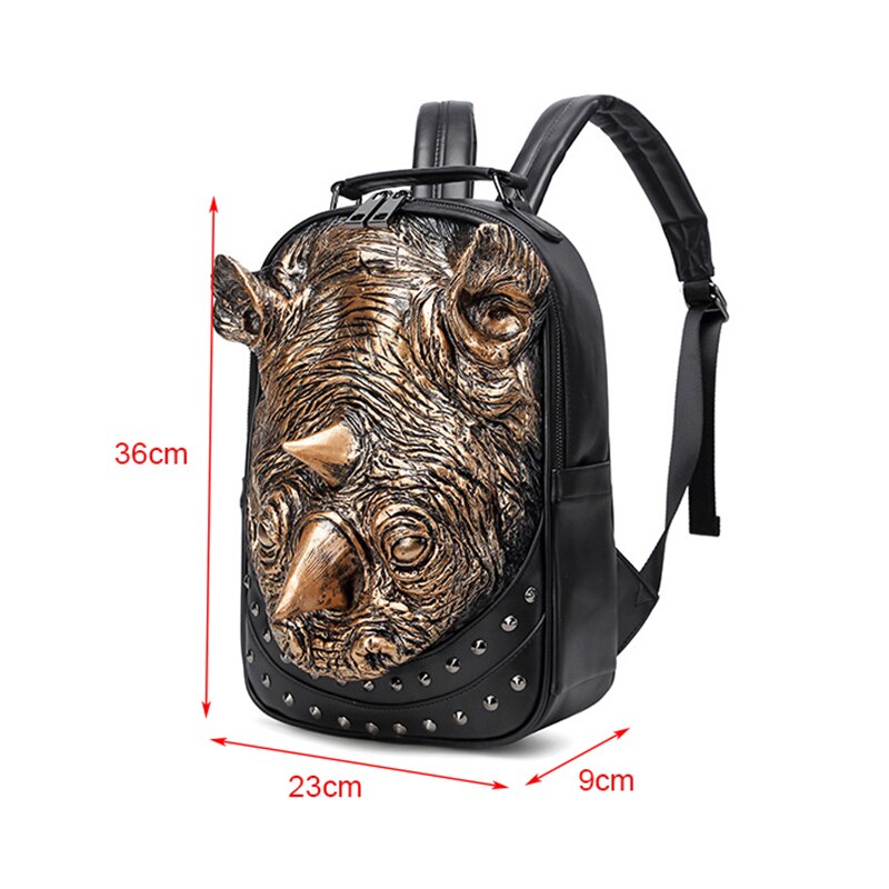 ZYWLBXMH 3D Stereoscopic Rhinoceros Head Backpacks Rivet Backpack Men mochila Waterproof PU Leather mochilas sırt çantası erkek