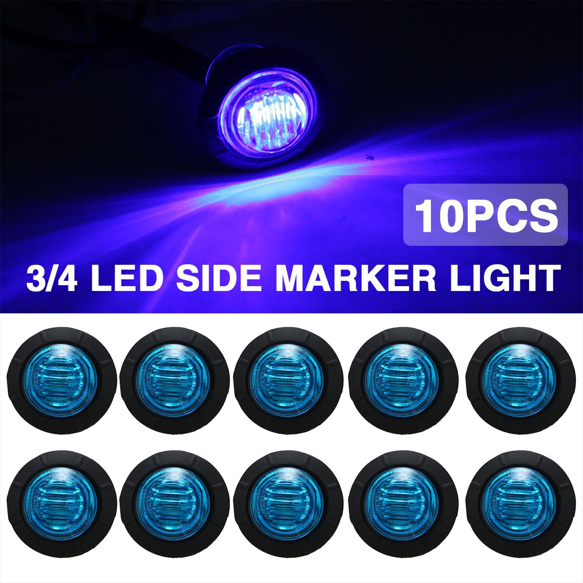 10pc 12V Round 3/4" Blue LED Clearance Side Marker Light For Car Auto Truck Trailer Lamp DIY Accessories Parts