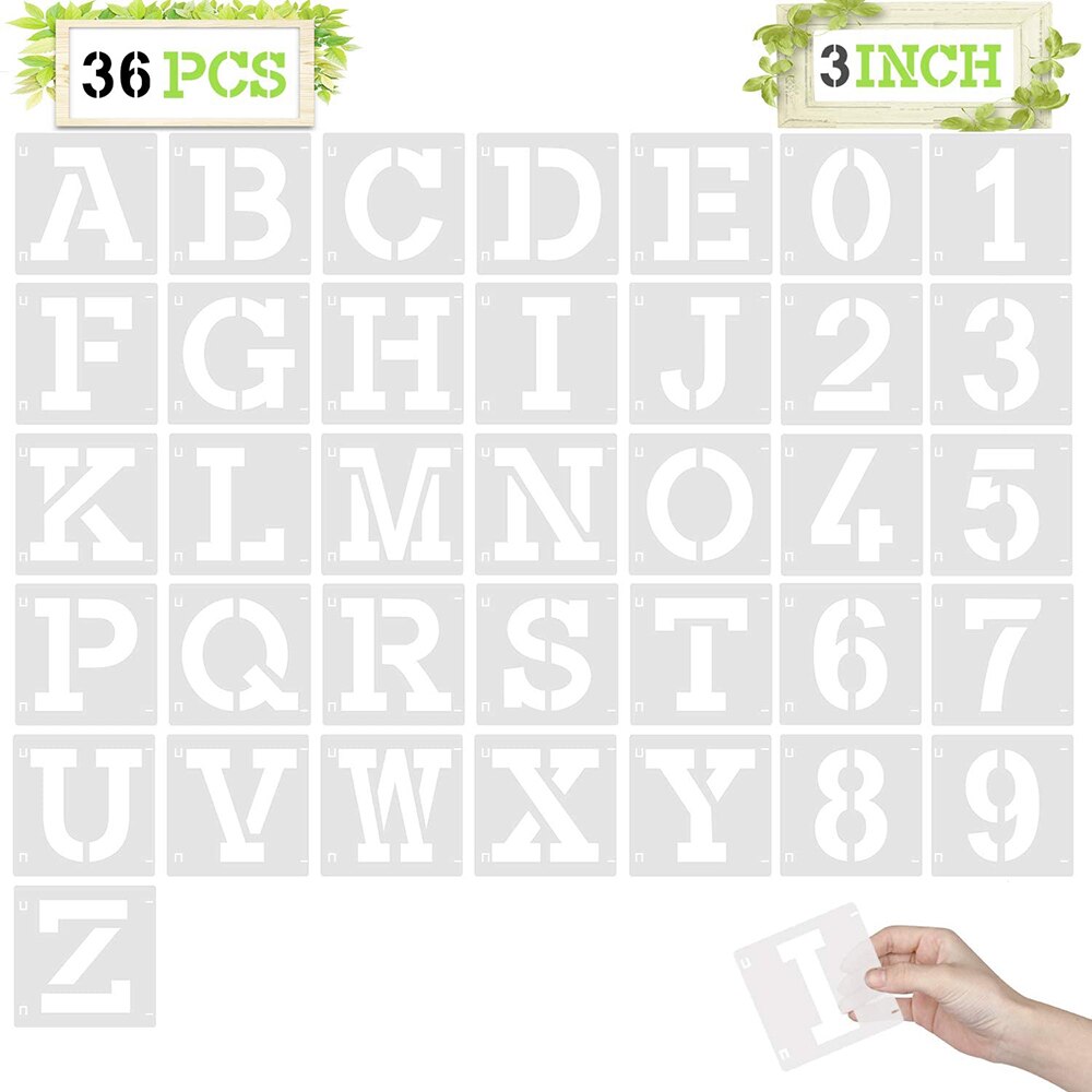 Letter Alphabet Stencils, 36 Pcs Reusable Letter and Number Interlocking templates, Art Craft Letter Stencils for Painting on Wo