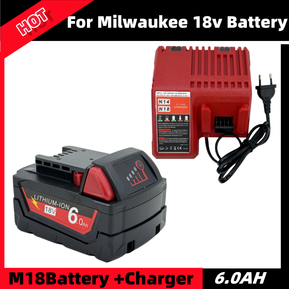 100% para batería de herramienta eléctrica Milwaukee M18 + cargador, BR,XC,18V, 6,0/9.0/12.0AH M18B5, 48-11-1860, batería integrada 18650: Lavanda
