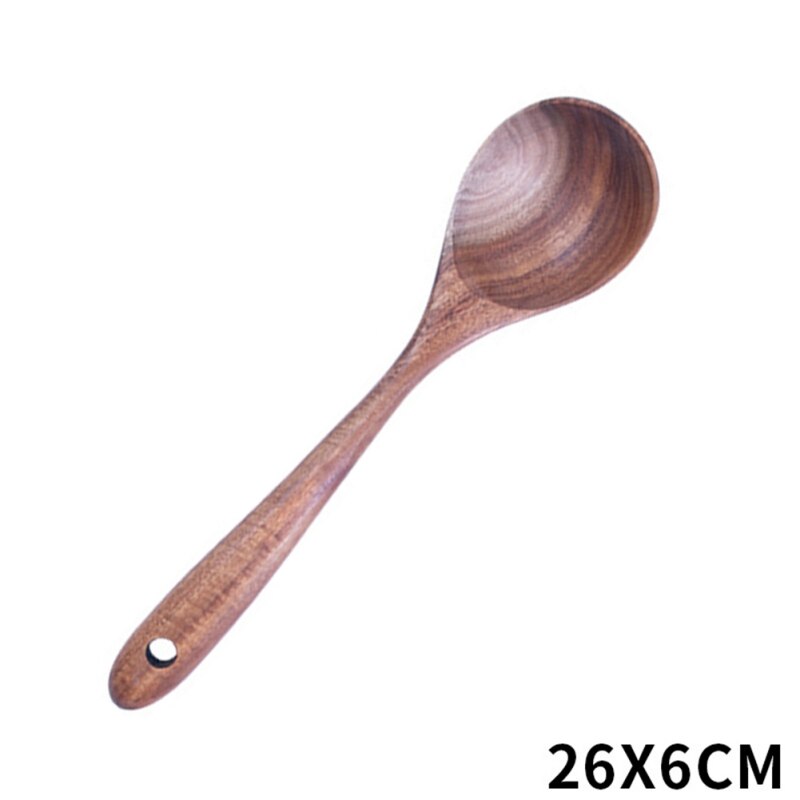 Chinese Style Unpainted Solid Wood Teak Spatula Rice Spoon Kitchen Wooden Spoon For Kitchen Cooking Tools: C