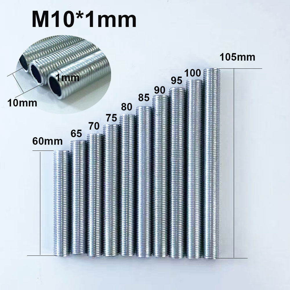 2 unids/lote tubo hueco M10 tornillo largo tubo de hierro hueco portalámparas varilla roscada fijación accesorios de iluminación de Metal tubo roscado
