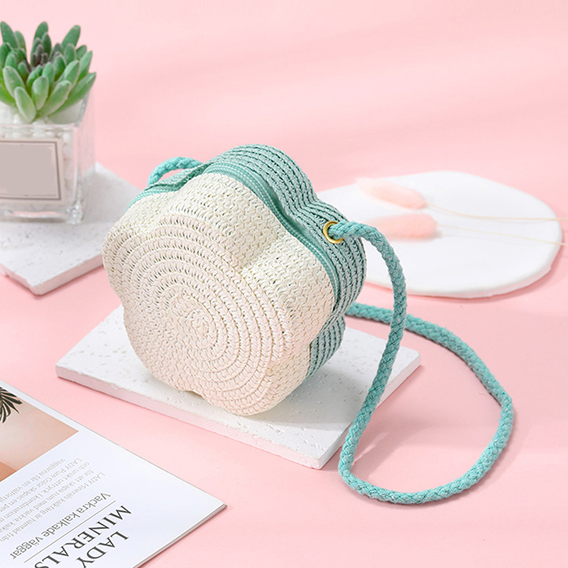 Handgemaakte kinderen meisjes schoudertas bloem stro babytassen messenger bag kinderen sleutels portemonnee schattige prinses mini handtas: MULTI