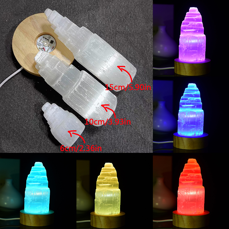 Torre de cristal de yeso de selenita blanca Natural, castillo de rascacielos, colección transparente de estatuas artesanales minerales de cristal marroquí