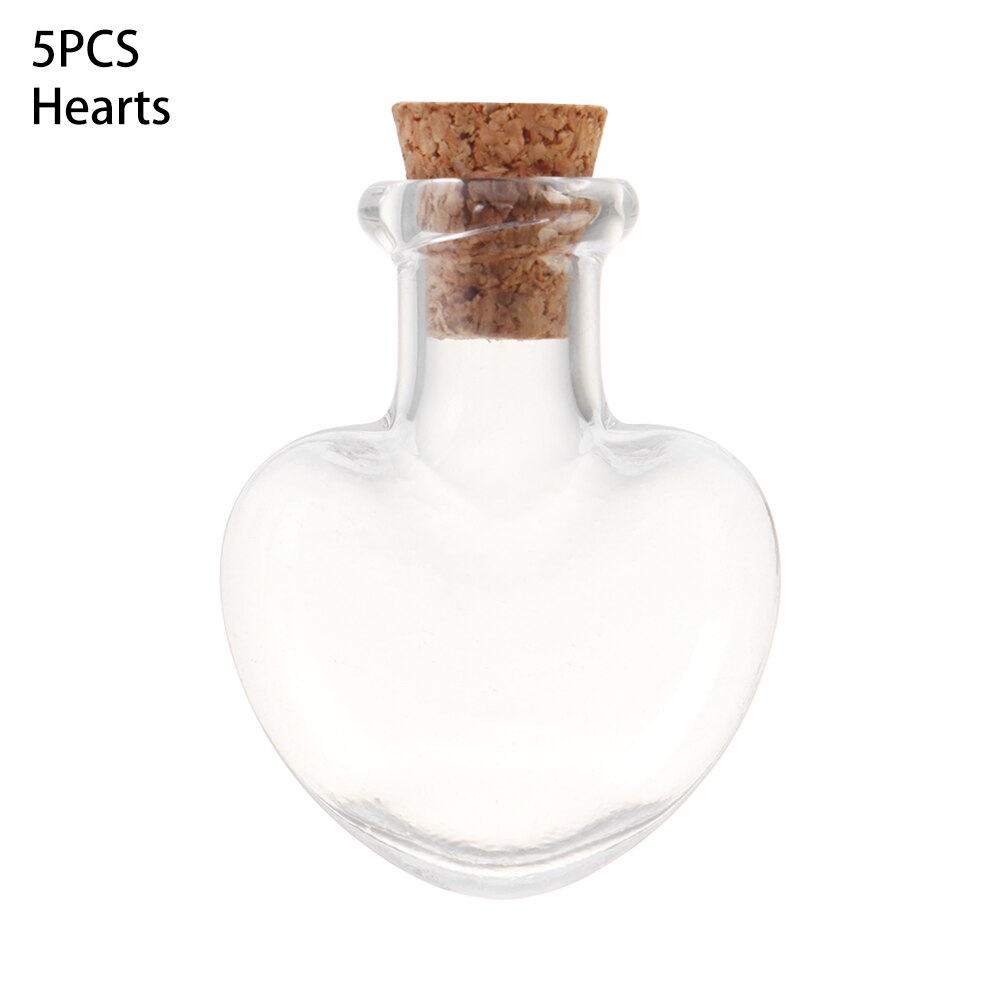 Mini botellas de vidrio con corcho, frascos de muestra vacíos para bodas, decoración del hogar, colgantes para manualidades, tapón de corcho, ampolla de almacenamiento, 5 uds.,: Hearts