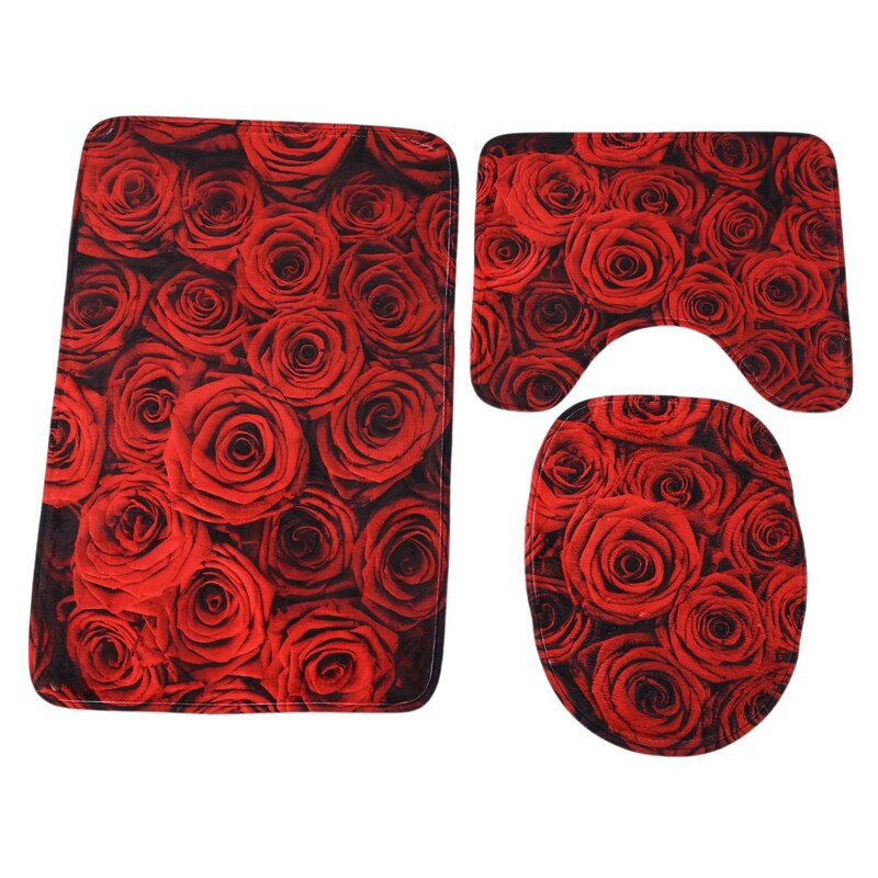 YCDtop Rood Groot Hart Douchegordijn Set 4 Stuks Badkamer Gordijn Met Haken Zachte Mat Set Tapijt Tapijten Romantisch Valentijnsdag Home Decor ( 180x180cm