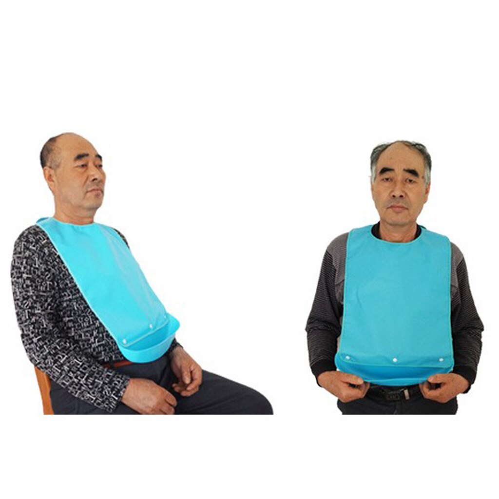 Comidas ropa Protector Baberos ayuda para discapacitados delantal con bolsillo PE azul perfecto para comer y beber, anti-derrames