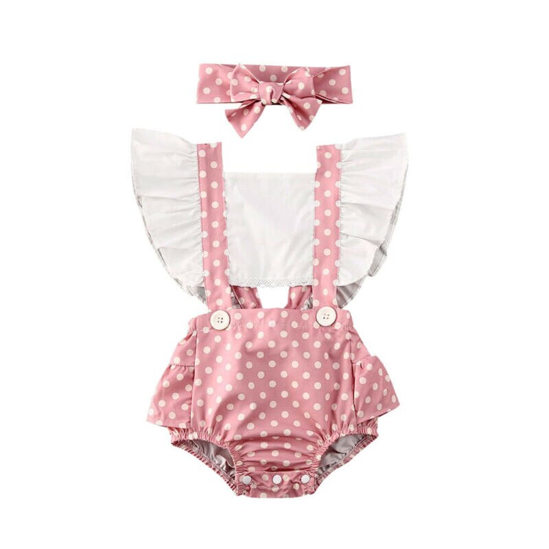 Baby Zomer Kleding Peuter Baby Meisje Dots Ruffle Backless Playsuit Bodysuit Hoofdband Outfits Set Patchwork Sunsuits