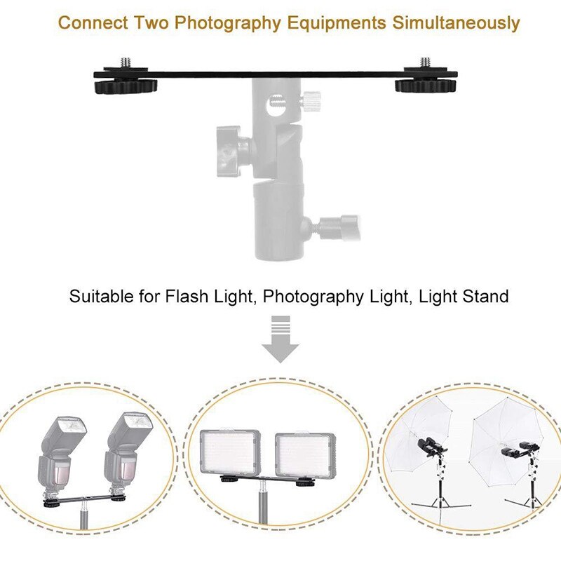 8 inch Dual Flash Camera Mount Tripod Bracket with 1/4 Screw for 3D Stereoscopic Photography DSLR Camera Accessories