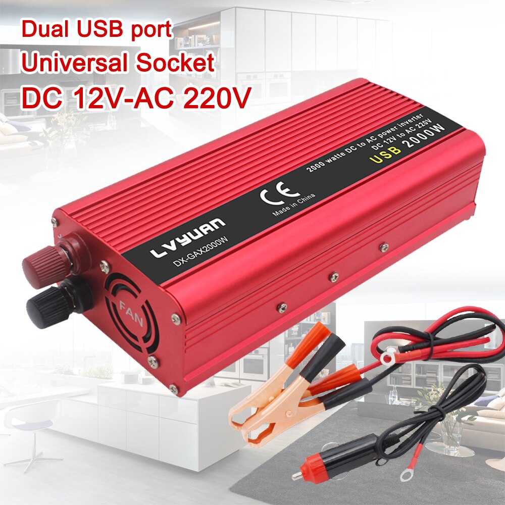 Inverter12v 220v 2000W Car Inverter Universal Plug Full Power 2USB Power Inverter Solar Inverter Power Adapter inverter 12v 230V