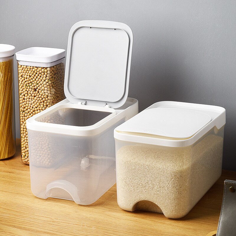 Plastic Rice Bucket Grain Storage Box 5kg Food Storage Container with Flip Lid Moisture-proof Clear Kitchen Organizer Box