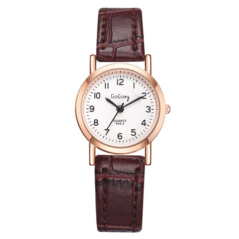 Reloj de cuarzo con esfera pequeña para mujer, cronógrafo de pulsera Retro de cuero, con escala de números simples, color marrón, femenino