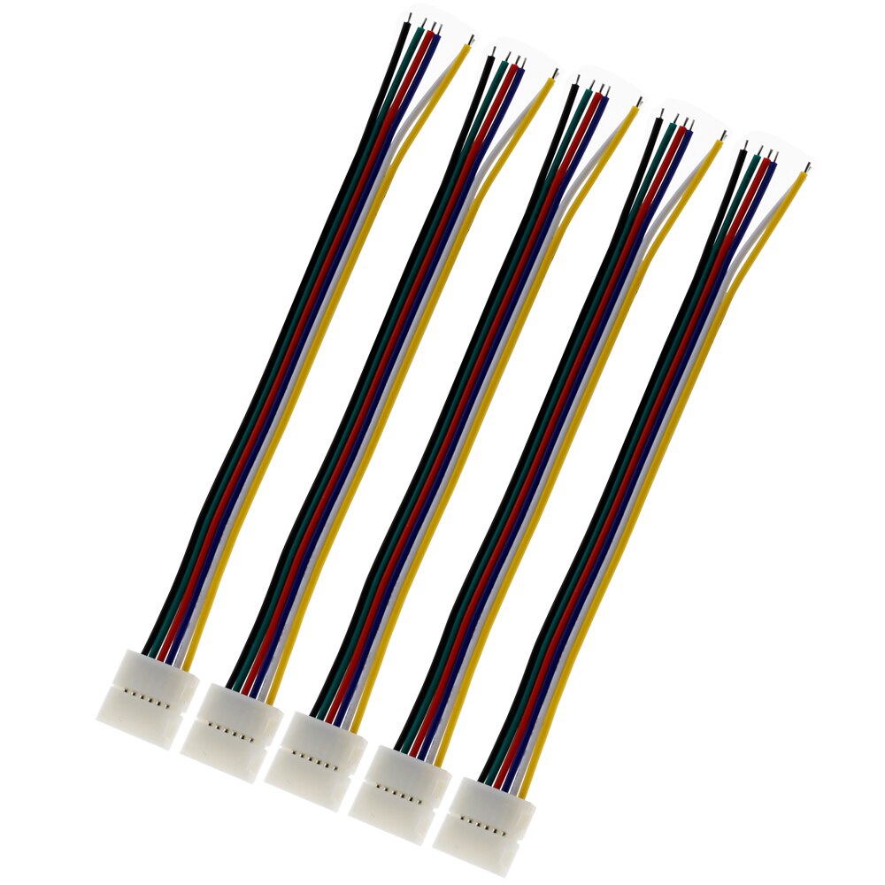 6 pin 12mm led strip stik til rgbww led strip fri svejsning stik 5 stk/parti l/t form: Enkelt ende ledning