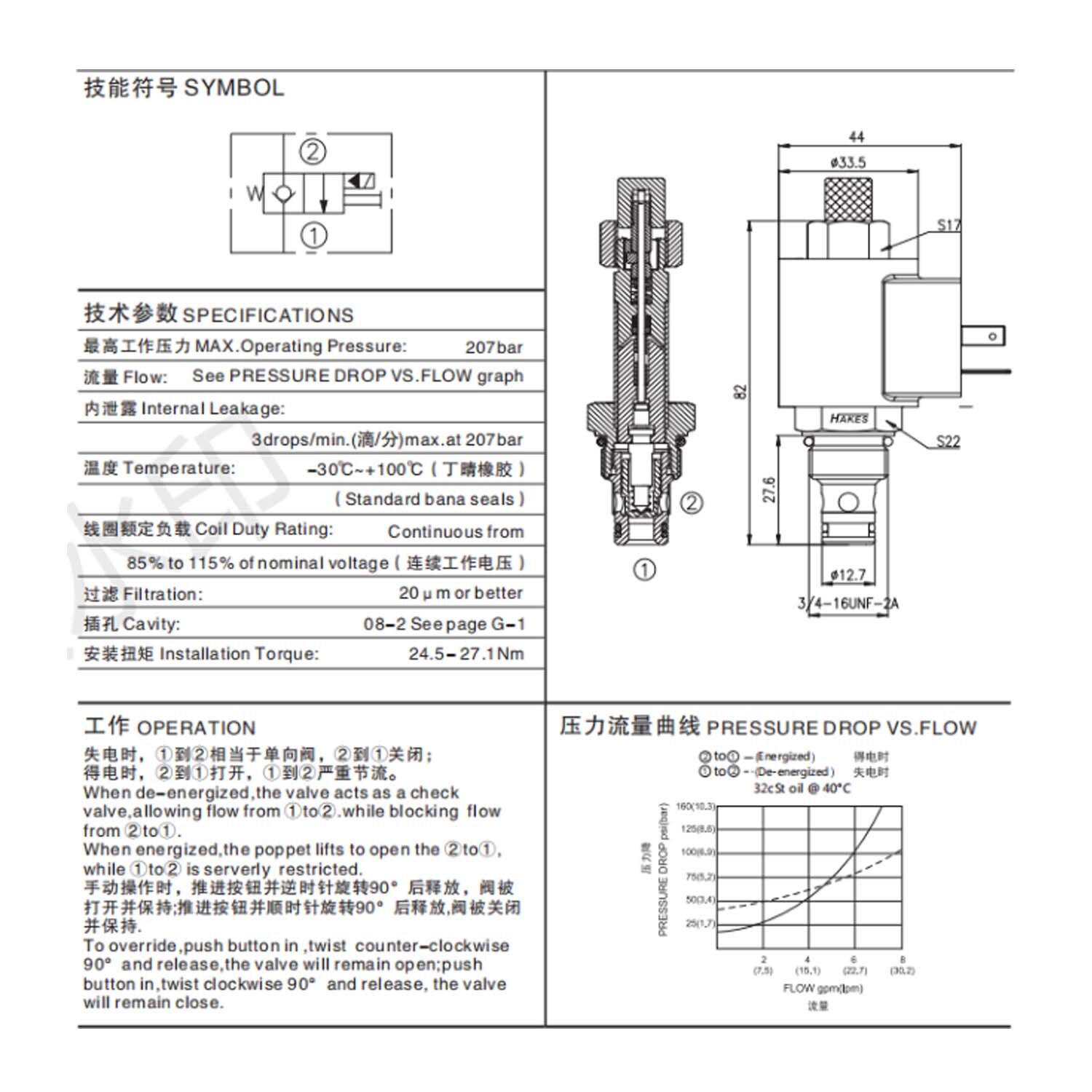 hydraulic plate accessories pressure maintaining valve unloading valve normally closed solenoid cartridge valve for Lift