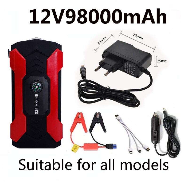 Car Jump Starter Starting Device Battery Power Bank 98000mAh Jumpstarter Auto Buster Emergency Booster Car Charger Jump Start: B 12V98000mAh