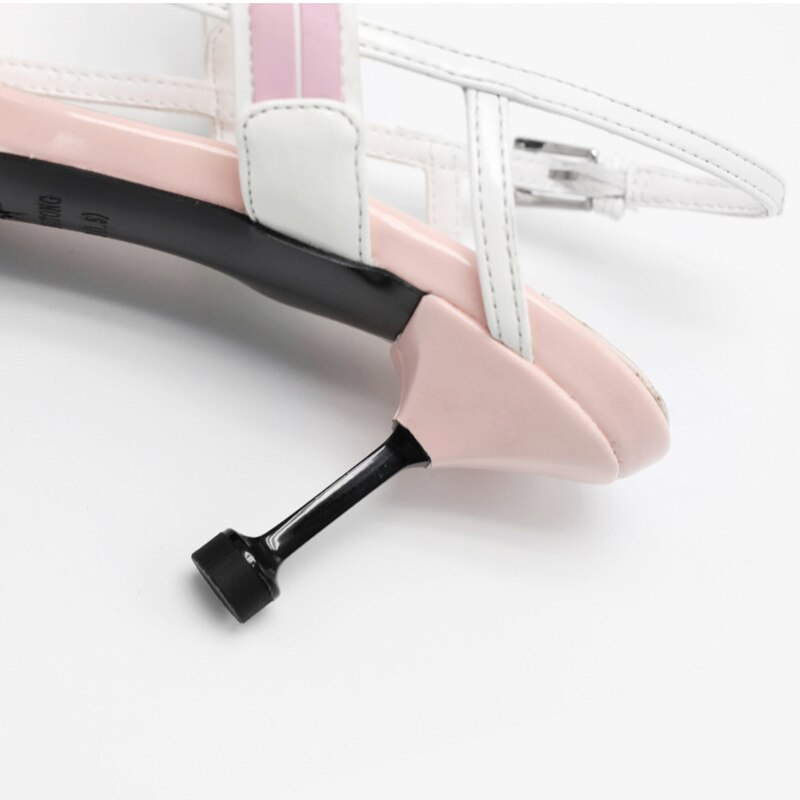 Stitching Pink color high heels women Pointed kitten heel sandals women Thin back slingback women pumps shoes