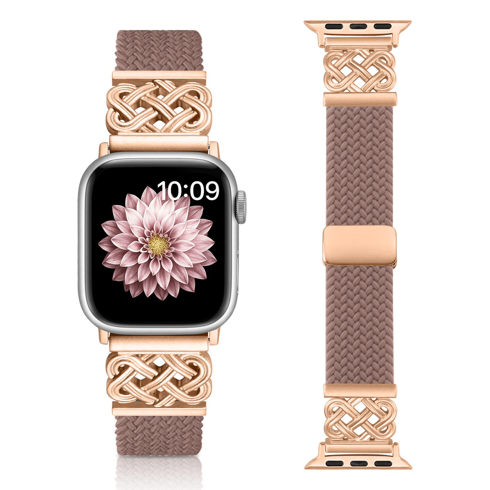 Gevlochten band voor Apple Watch Band 44 mm 40 mm 45 mm 49 mm 41 mm 38 gesparmband iWatch-serie se 7 3 6 8 9 Ultra 2 magnetische band: 18mm / Roze