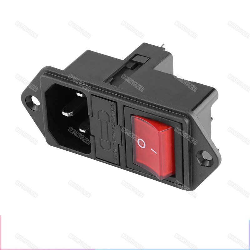 Rocker Switch with double fuse AC socket full copper Red Light 10A 250V 3Pins Black green red: red with light