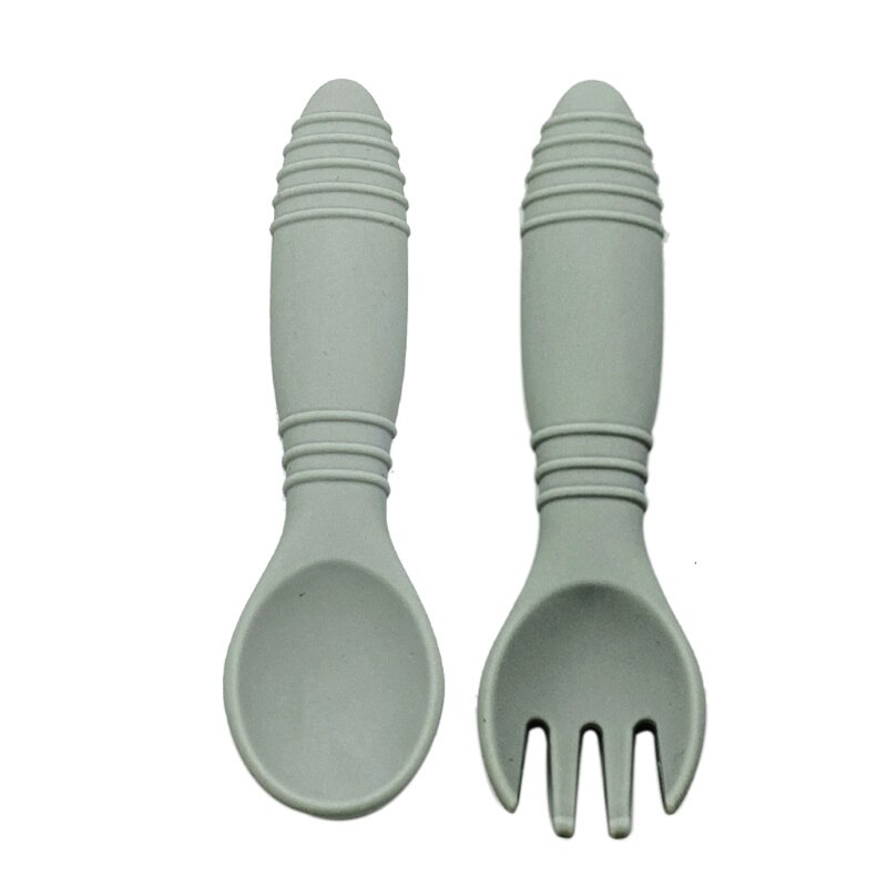 Kinderservies babyservies set siliconen vork lepel set voedingsbakjes bpa-vrij: Grijs