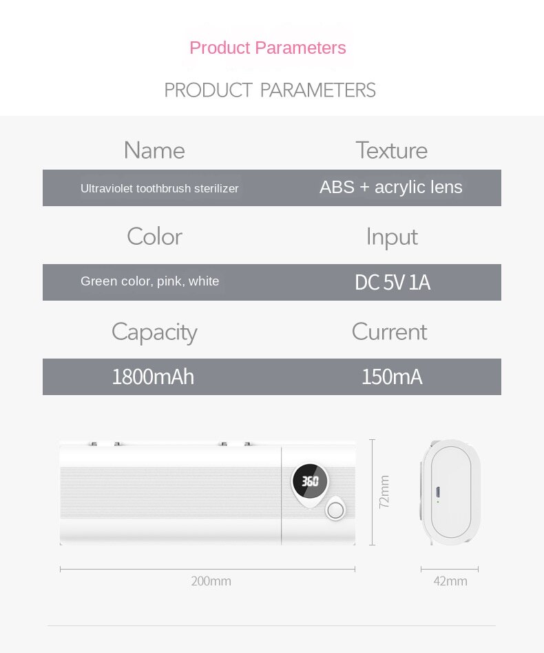 Smart Induction UV Light Toothbrush Holder Sterilizer Box Toothbrush Cleaner Toothpaste Dispenser Wall Mount 1500mAh Capacity