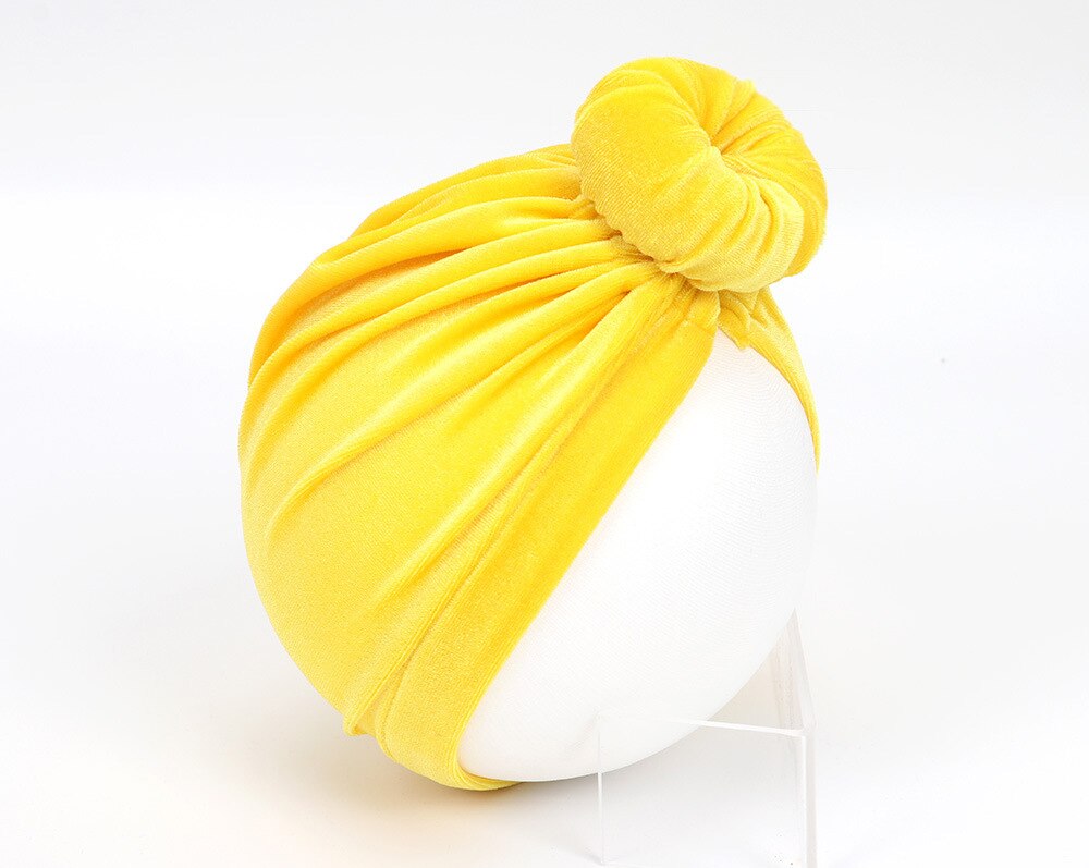 Nyfödd sammetsnäckor hatt stora munkar flickor mössa sammet indisk hatt bebis keps fotografi rekvisita turban hatt babytillbehör: Gul