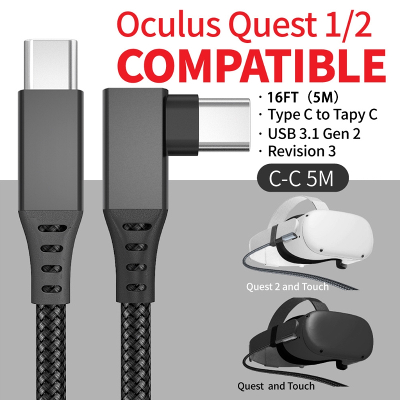 Voor Oculus Quest 2 Type- C Link Usb-C Stoom Vr Data Kabel 5M/16ft Transfer link Kabel Snel Opladen: A black 5M