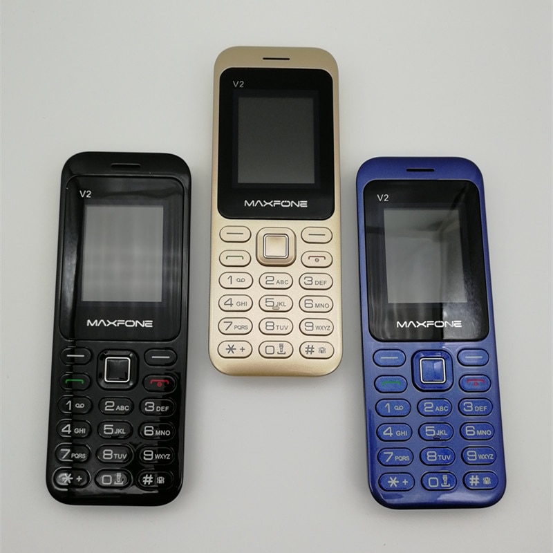 Maxfone V2 Original Push-button Cell Phone With 1.77 inch Screen Dual Sim Camera Bluethooth Big Torch FM Cheap Bar Mobile Phone