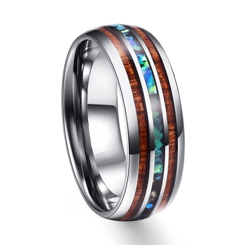 FDLK-anillo de acero de carburo de tungsteno de 8mm para hombre y mujer, anillo de concha de abulón de madera de Koa hawaiana, banda de boda, nueva