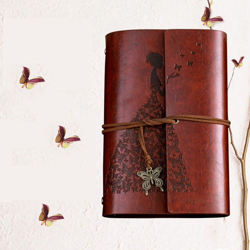 Draagbare Klassieke Kraftpapier Band Notebook Draagbare Creatieve Vlinder Dagboek Boek Dagboek Notepad Voor Kantoor Reizen
