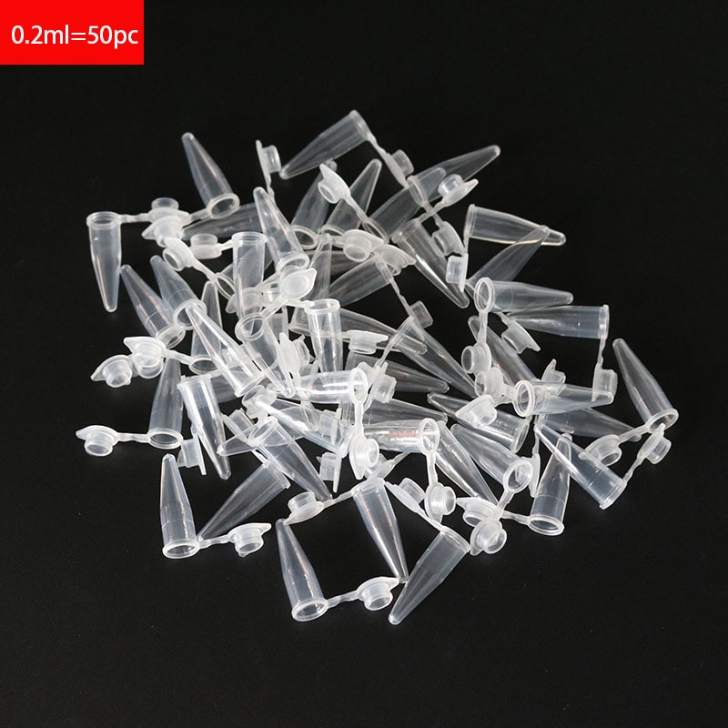 Micro Tubes à essai de 0.2ml, , 50 Tubes à essai, récipient en plastique Transparent, accessoires de Test de laboratoire scientifique, couvercle