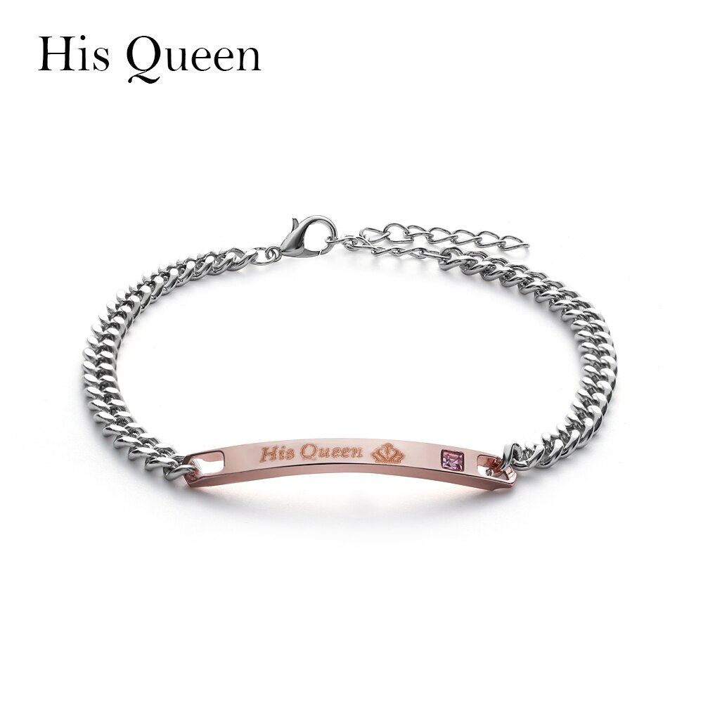 Un par de encantadoras pulseras a la para hombre y mujer, de Her King, su Reina, corona de cristal romántica, accesorios de , joyería de mano: His Queen