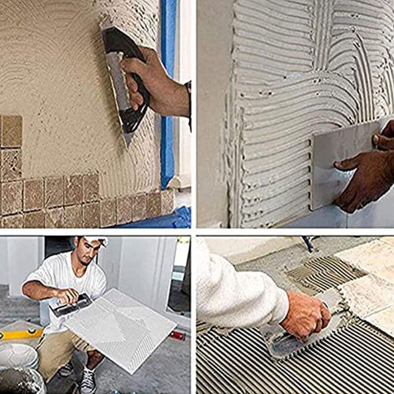 2PCS Finishing Trowel Cement Flaten Plastering Trowel With Square Notch For Tiling Wall Floor Tile Grout Trowel Masonry