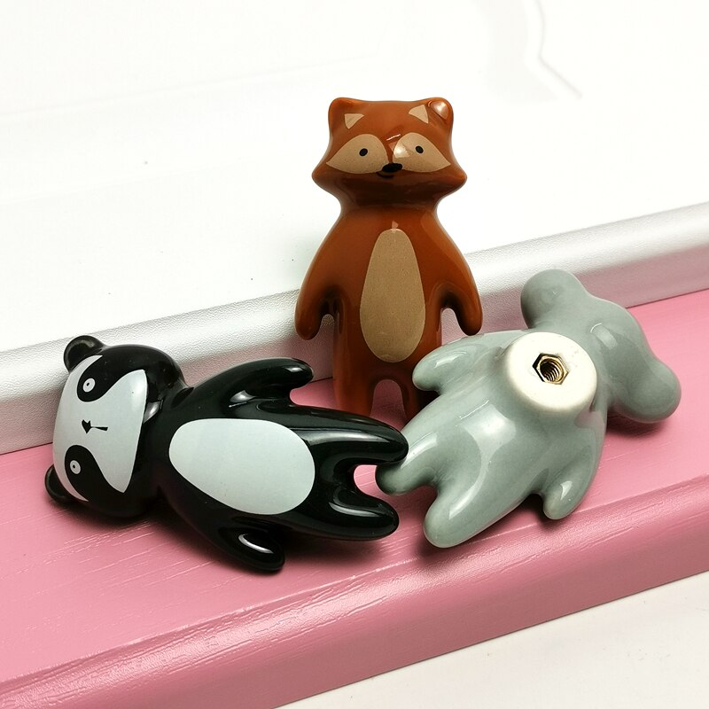 Poignée de meuble en céramique, boutons dessins animés d'animaux, meubles pour enfants