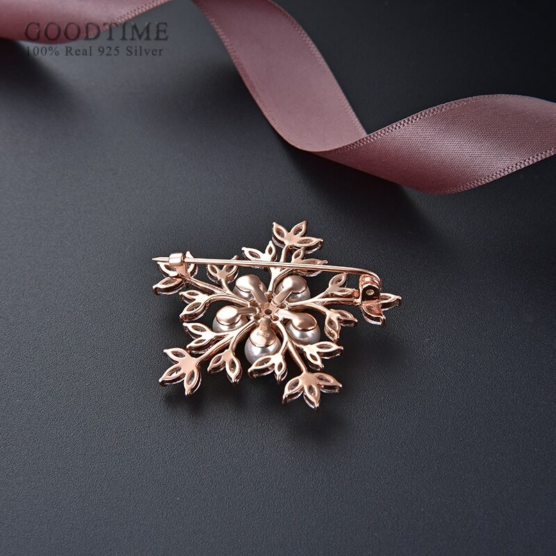 Women Brooch Noble Sterling Silver Brooch With Zircon Snowflake Rhinestone Beads Brooch Jewelry Clothes Pin For Party Dress