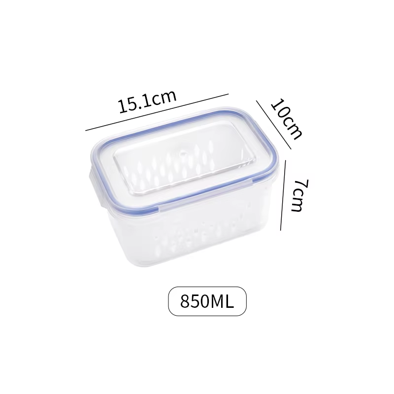 Caja de almacenamiento para refrigerador, cajas selladas de plástico para mantenimiento fresco de frutas y verduras, escurridor, contenedor de almacenamiento de alimentos para cocina y nevera: Azul cielo