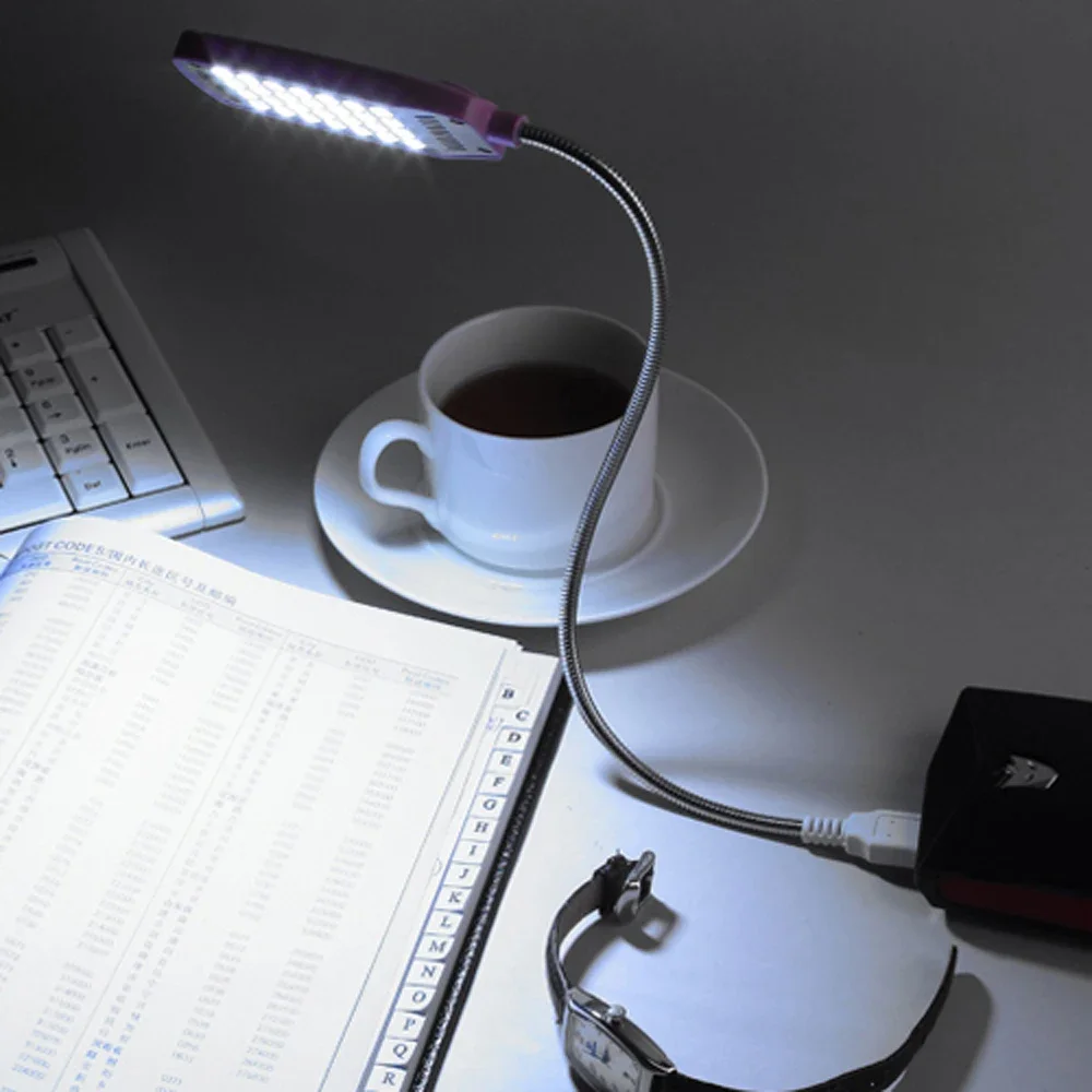 Lámpara de lectura ultrabrillante de 28 LED, luz LED portátil USB para libros, lámparas de mesa flexibles, lámpara de noche para ordenador PC