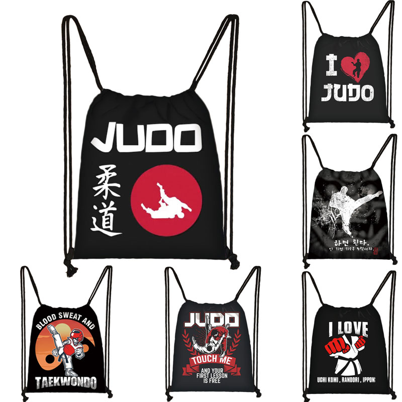 Fajne Martial Taekwondo/kocham Judo/torba ze sznurkiem chłopcy dziewczęta moda torby do przechowywania plecak dla nastolatków mężczyzna plecak podróżny