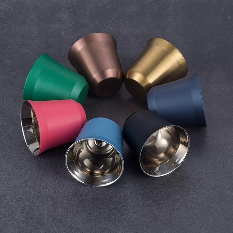 86ml Double Stainless Steel Espresso Cup Insulation Coffee Cup Capsule Shape Cute Cup Coffee Cup British Coffee Cups