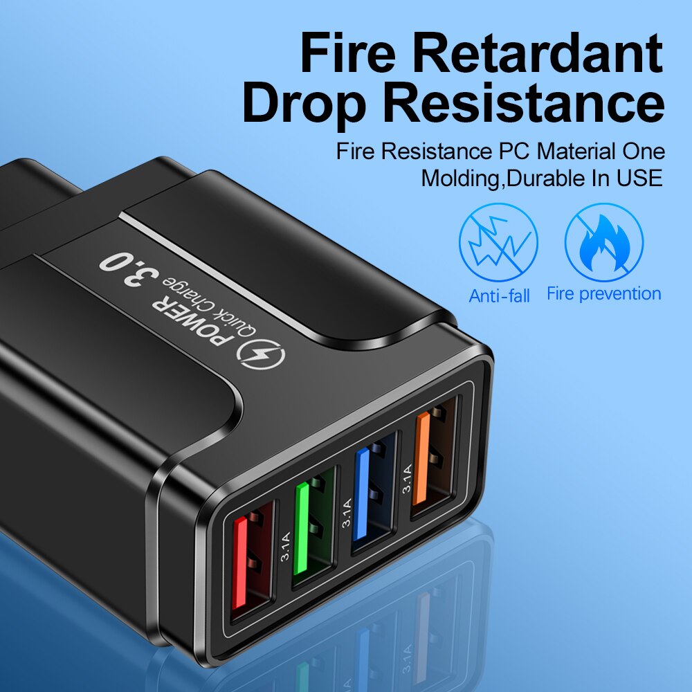 Cargador USB 3,0 de carga rápida para móvil, adaptador QC 3,0 para Xiaomi, iPhone X, enchufe europeo y estadounidense