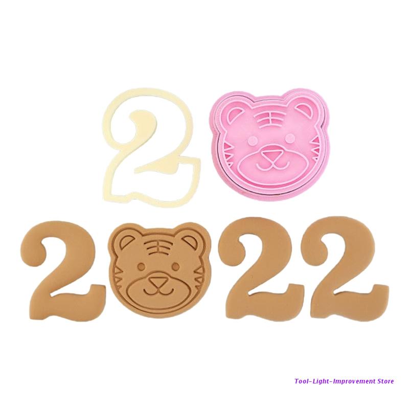 C63E-Juego de cortadores de galletas 3D, 2022, forma de tigre del zodiaco, molde para hornear, para el hogar: Number 2 Tiger Head