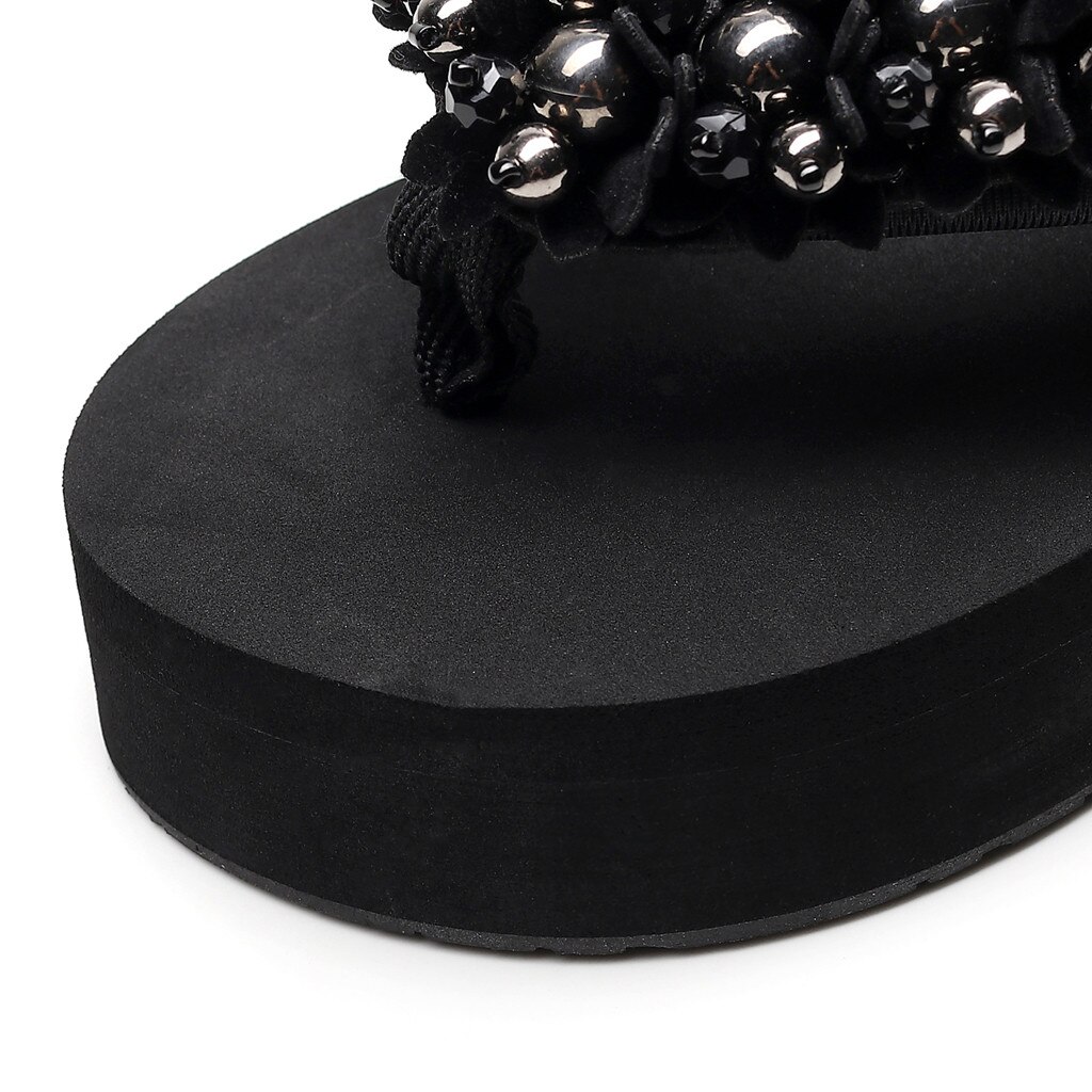 SAGACE Beach Slippers Women Rhinestone Pearl Boho Wedge Shoes Summer Bohemian Style Women Open Toe Breathable Beach Sandals