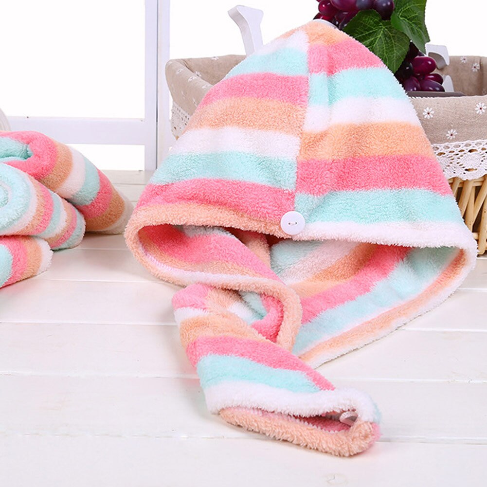 Regenboog Strips Haar Handdoek Haardrooginrichtingen Handdoeken Quick Magic Droog Hoed Cap Twist Hoofd Handdoek Met Knop PI669: Default Title