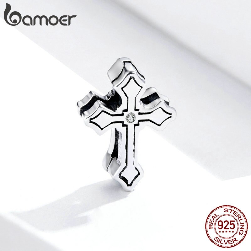 Abalorio de Clip de Cruz Retro bamoer para pulsera Reflexion, abalorios de plata de ley 925 aptos para reflexión, Pulsera Original DIY SCX116